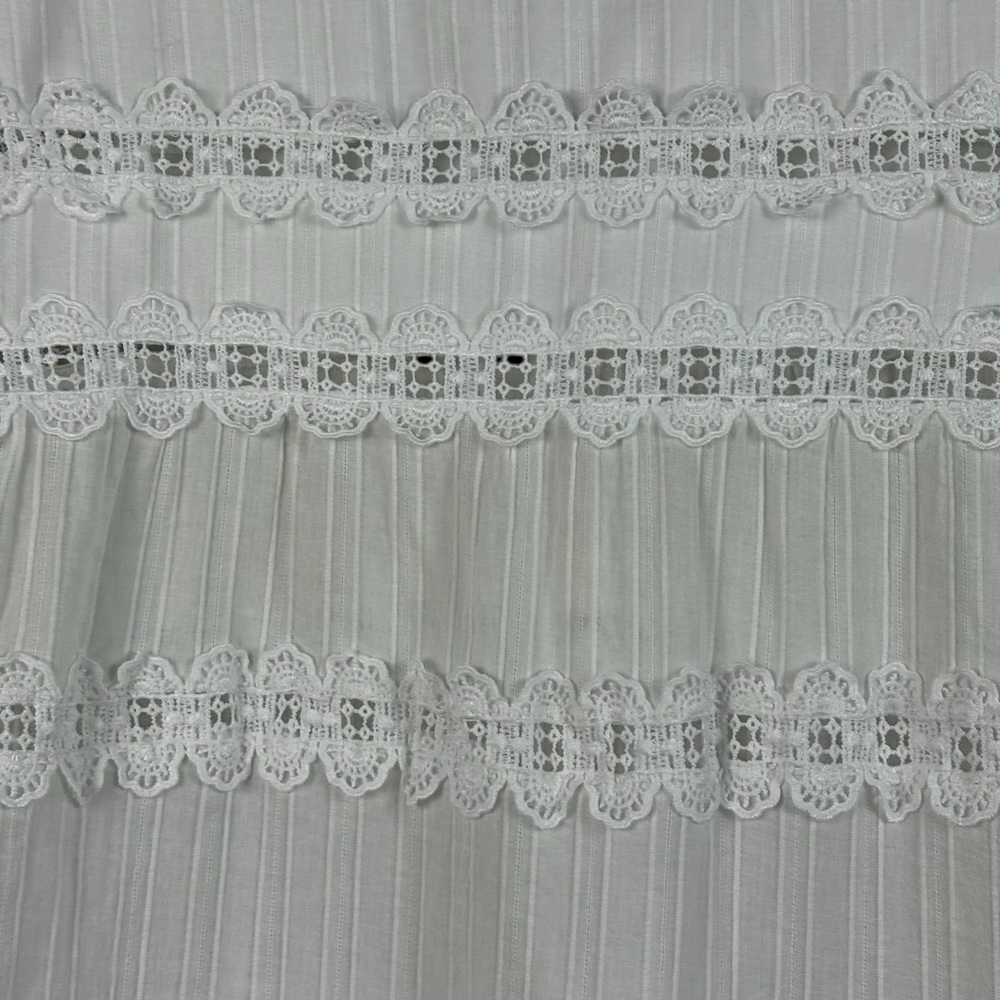 REBA White Cotton Mixed Lace Ruffle Boho V-Neck Short Sleeve Midi Dress Size 6 - Picture 6 of 9